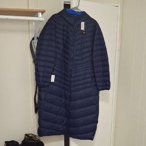 Navy Blue Quilted Long Coat